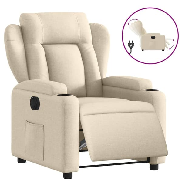 vidaXL Elektrisk reclinerfåtölj gräddvit tyg Kräm