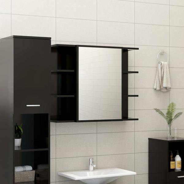 vidaXL Spegelskåp för badrum svart 80x20,5x64 cm konstruerat trä Svart