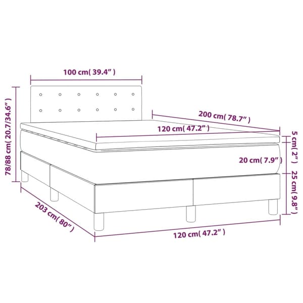 vidaXL Ramsäng med madrass & LED mörkgrå 120x200 cm sammet Grå
