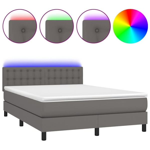 vidaXL Ramsäng med madrass & LED grå 140x190 cm konstläder Grå