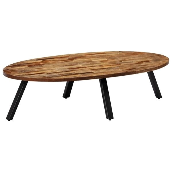 vidaXL Soffbord massiv återvunnen teak oval 120x60x30 cm Brun