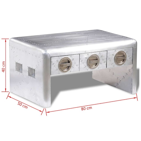 vidaXL Soffbord flygare i aluminium med 3 lådor Vintage luftfartyg Silver