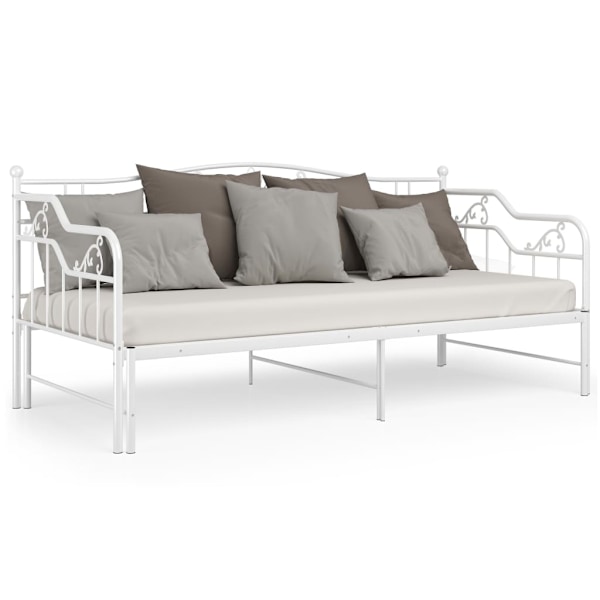 vidaXL Utdragbar sängram bäddsoffa vit metall 90x200 cm Vit