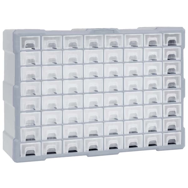 vidaXL Sortimentskåp med 64 lådor 52x16x37,5 cm grå