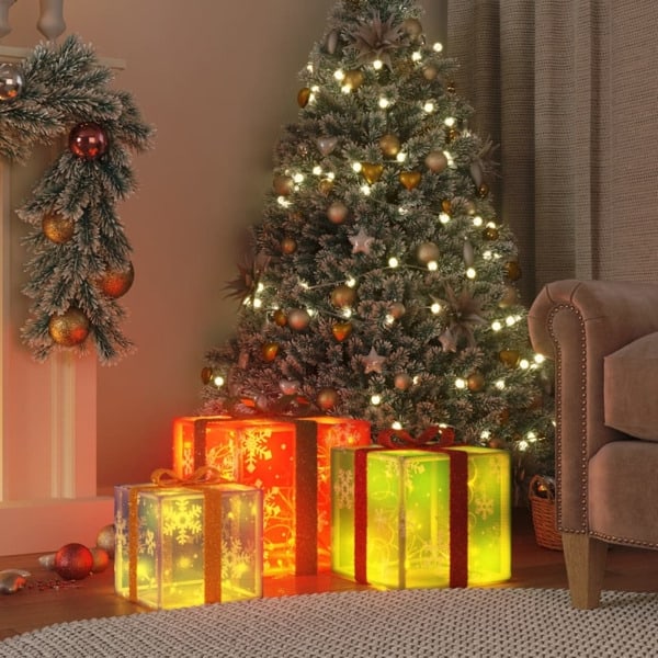 vidaXL Juldekoration med belysning julklappar 3 st 64 LED varmvit Multicolour