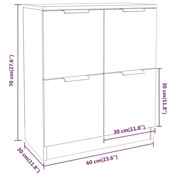 vidaXL Skänkar 2 st vit högglans 60x30x70 cm konstruerat trä Vit