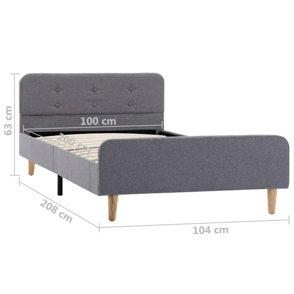 vidaXL Sängram ljusgrå tyg 100x200 cm grå
