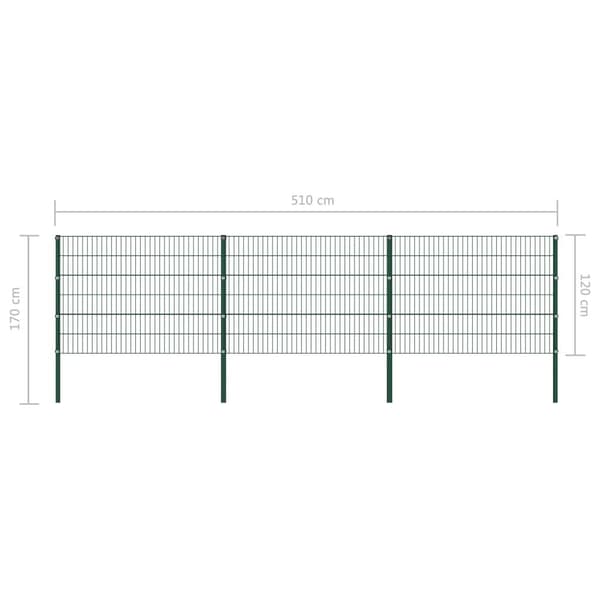 vidaXL Stängselpanel med stolpar järn 5,1x1,2 m grön Grön