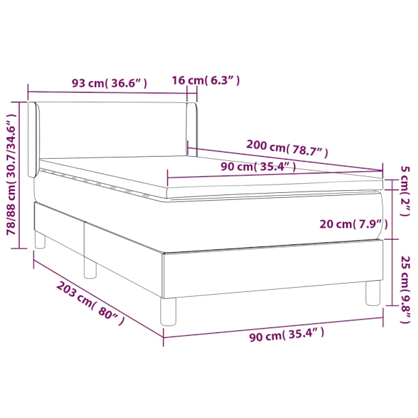 vidaXL Ramsäng med madrass mörkgrön 90x200 cm sammet Grön