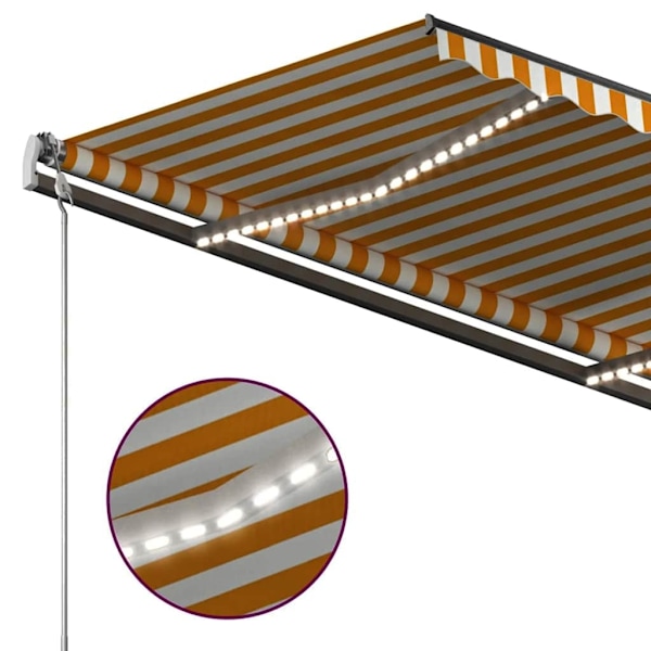 vidaXL Markis manuellt infällbar med LED 3x2,5 m gul och vit Gul