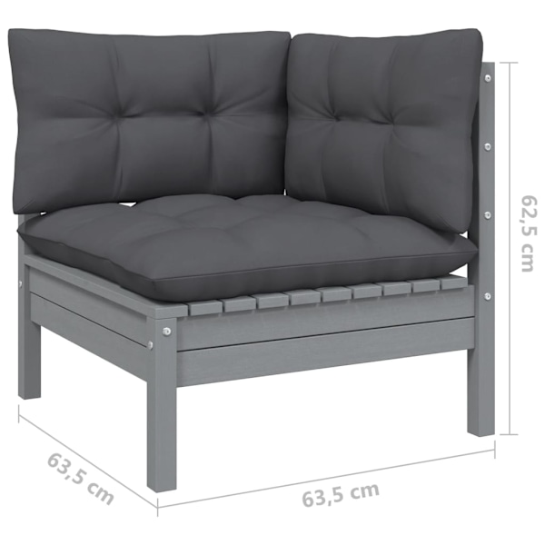 vidaXL Loungegrupp med dynor 7 delar grå massiv furu grå