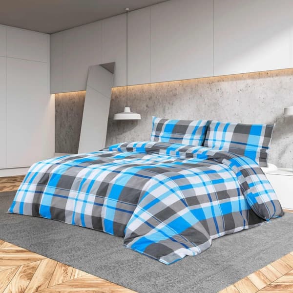 vidaXL Bäddset blå och grå 200x220 cm bomull Grå