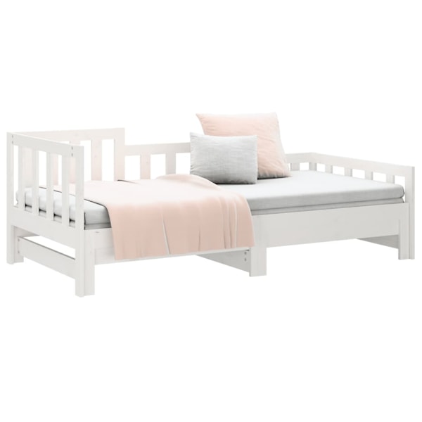 vidaXL Utdragbar dagbädd vit 2x(80x200) cm massiv furu Vit