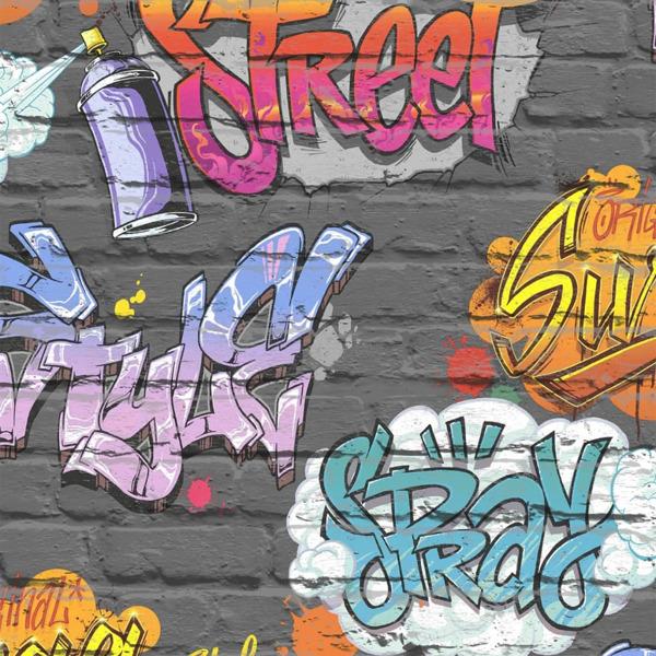 DUTCH WALLCOVERINGS Tapet graffiti flerfärgad L179-01 multifärg