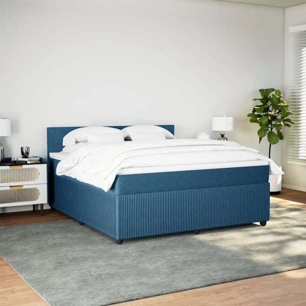 vidaXL Ramsäng med madrass blå 180x200 cm sammet Blå