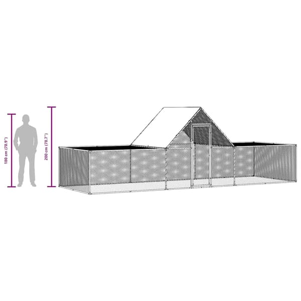 vidaXL Hönsbur 6x2x2 m galvaniserat stål Silver