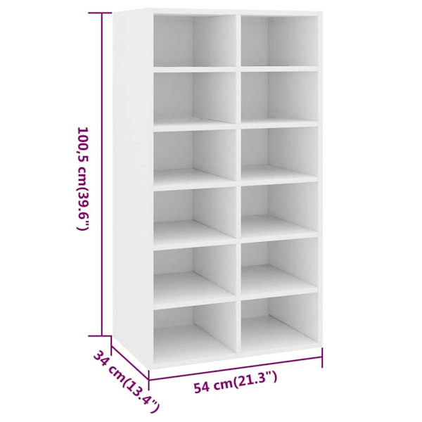 vidaXL Skohylla vit 54x34x100,5 cm konstruerat trä Vit