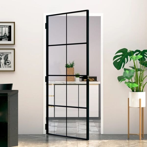 vidaXL Innerdörr 93x201,5 cm härdat glas och aluminium slim Svart