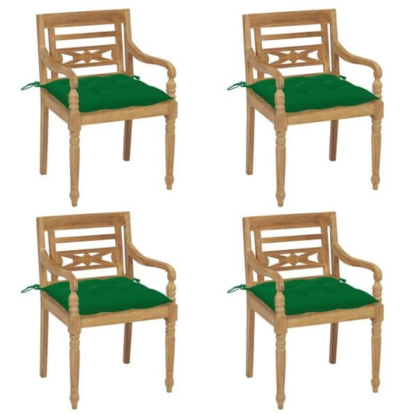 vidaXL Bataviastolar med dynor 4 st massiv teak Grön