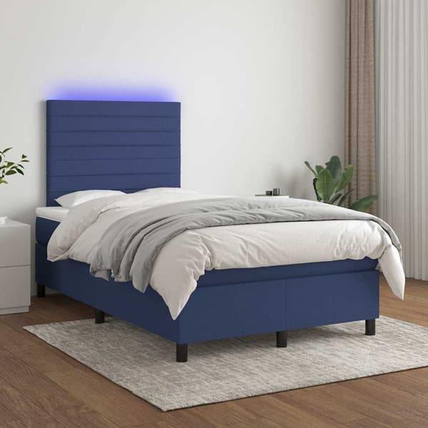 vidaXL Ramsäng med madrass & LED blå 120x190 cm tyg Blå