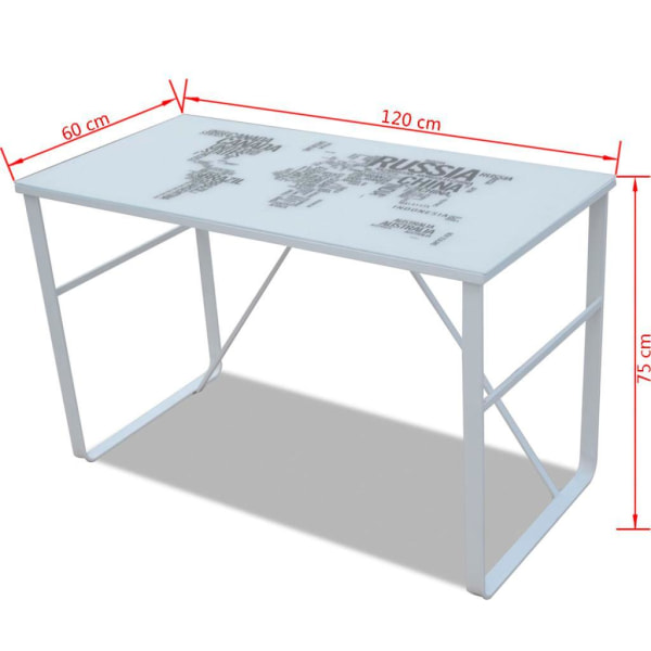 vidaXL Skrivbord med världskarta 120 x 60 x 75 cm Vit