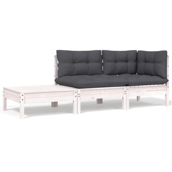 vidaXL Loungegrupp med dynor 3 delar vit massiv furu Vit