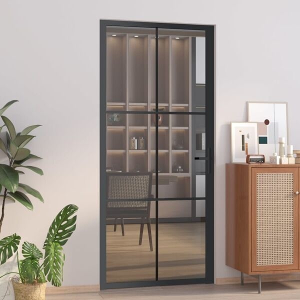 vidaXL Innerdörr 93x201,5 cm svart ESG-glas och aluminium Svart