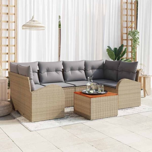 vidaXL Trädgårdsoffset 7 st Beige konstrotting Beige