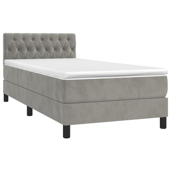 vidaXL Ramsäng med madrass ljusgrå 90x190 cm sammet Grå
