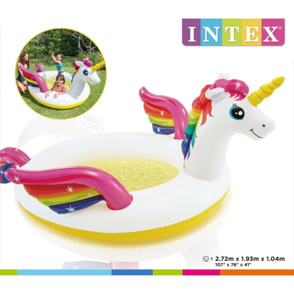 INTEX Barnpool enhörning med vattenspridare 272x193x104 cm Flerfärgsdesign