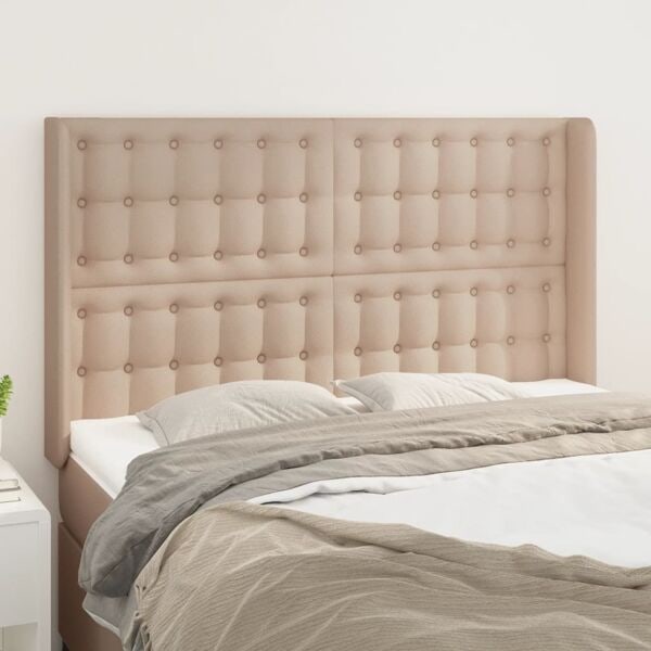 vidaXL Sänggavel med kanter cappuccino 147x16x118/128 cm konstläder Brun