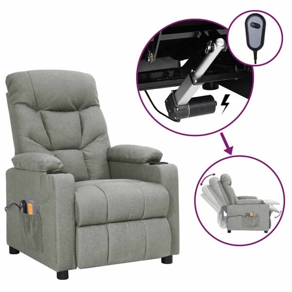 vidaXL Elektrisk massagefåtölj ljusgrå tyg Grå