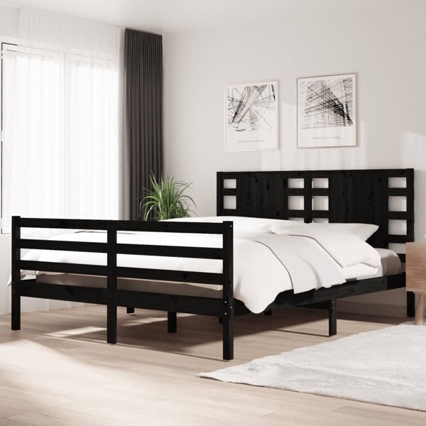 vidaXL Sängram svart massiv furu 160x200 cm Svart