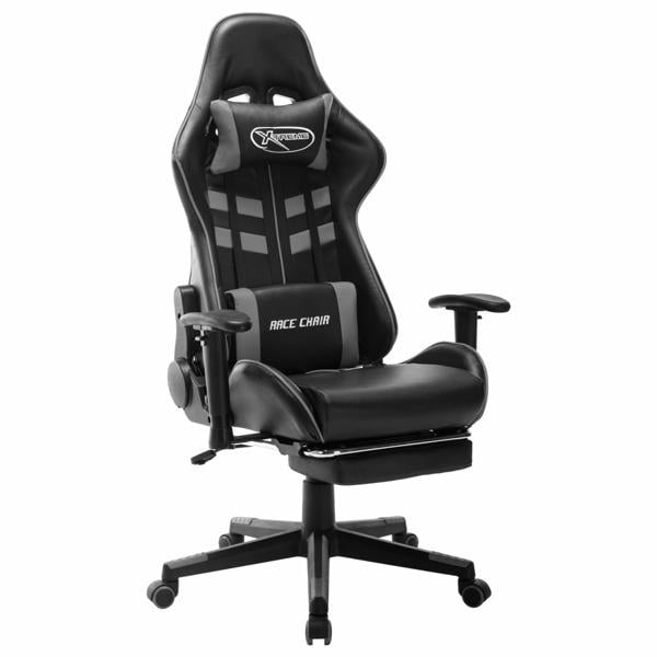 vidaXL Gamingstol med fotstöd svart och grå konstläder multifärg