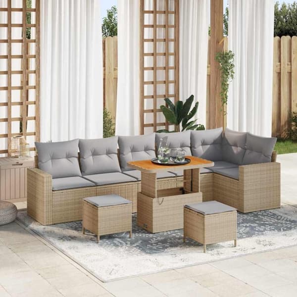 vidaXL Trädgårdsoffset 9 st Beige konstrotting Beige