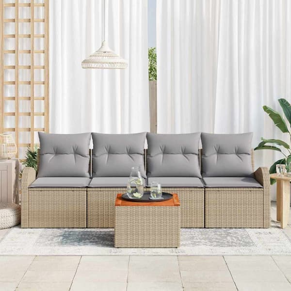 vidaXL Trädgårdsoffset 5 st Beige konstrotting Beige