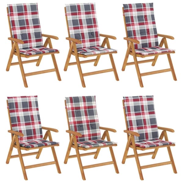 vidaXL Fällbara fåtöljer med dynor, 6 st, massivt trä, teak Brun