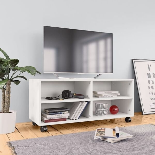 vidaXL Tv-bänk med hjul vit 90x35x35 cm konstruerat trä Vit