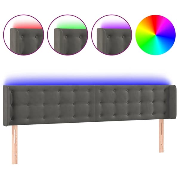 vidaXL Sänggavel LED mörkgrå 163x16x78/88 cm sammet Grå