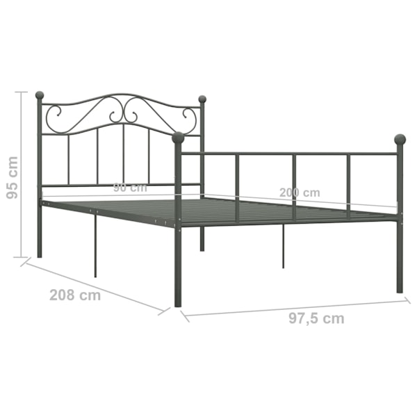 vidaXL Sängram utan madrass grå metall 90x200 cm grå