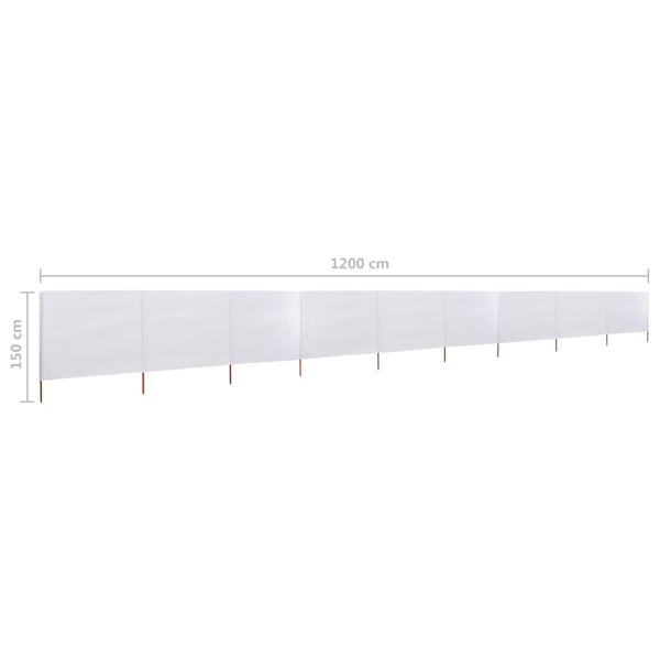 vidaXL Vindskydd 9 paneler tyg 1200x120 cm sandvit Vit
