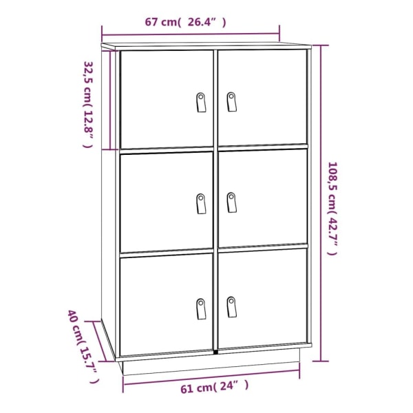 vidaXL Vitrinskåp honungsbrun 67x40x108,5 cm massiv furu Brun