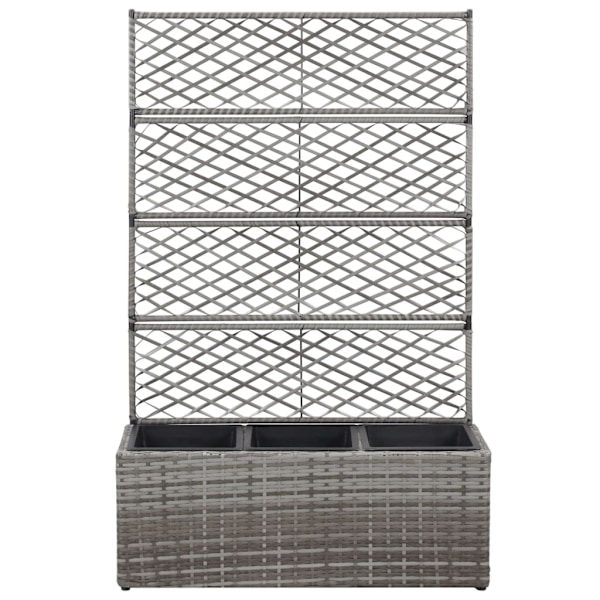 vidaXL Spaljé med 3 krukor upphöjd 83x30x130 cm konstrotting grå grå