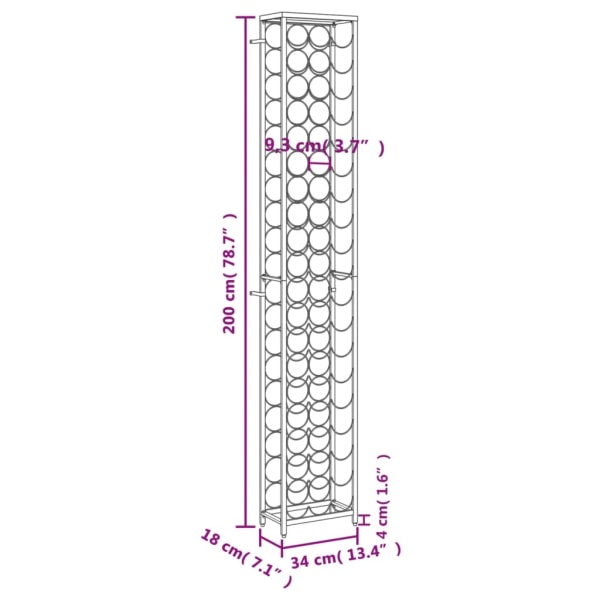 vidaXL Vinställ för 57 flaskor svart 34x18x200 cm smidesjärn Svart