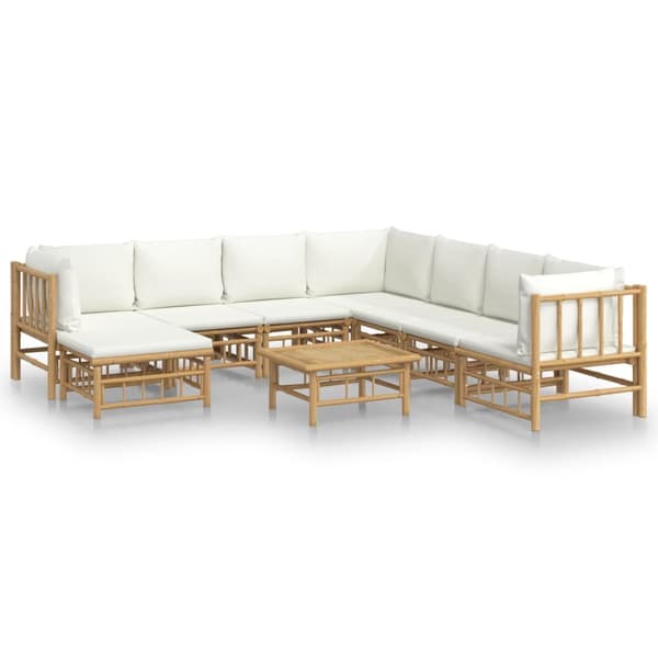 vidaXL Loungegrupp 9 delar gräddvita dynor bambu Brun