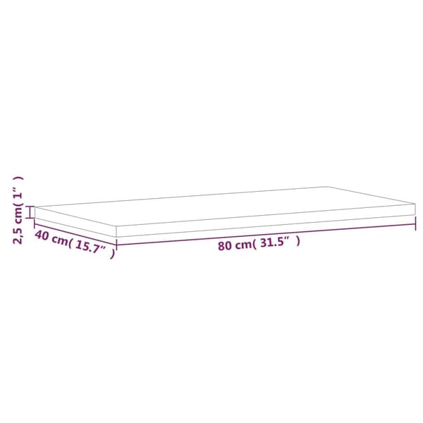 vidaXL Bordsskiva 80x40x2,5 cm rektangulär massivt bokträ Brun
