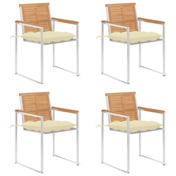 vidaXL Trädgårdsstolar med dynor 4 st massiv teak Vit