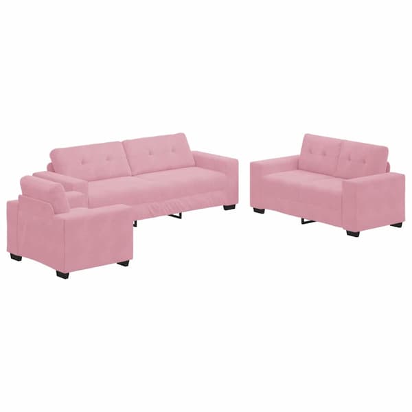 vidaXL Soffset 3 pcs Rosa 221 x 80 x 80 cm Sammet Rosa