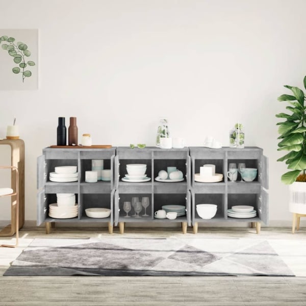 vidaXL Skänk 3 st betonggrå 60x35x70 cm konstruerat trä Grå