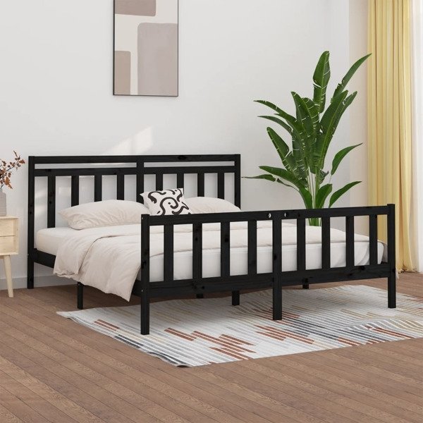 vidaXL Sängram svart massiv furu 200x200 cm Svart